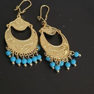 Elegant Gold and Turquoise Dangle Earrings